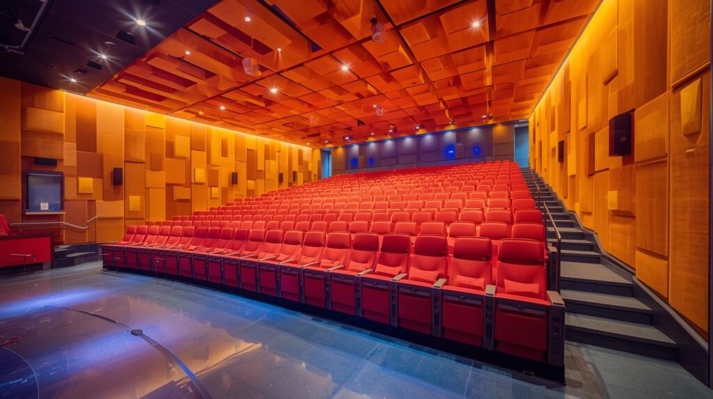 picture of an auditorium with echoing and reverberation solutions with bright color
