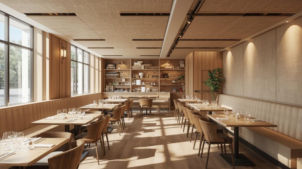 restaurant image with sound proofing and bright lighing